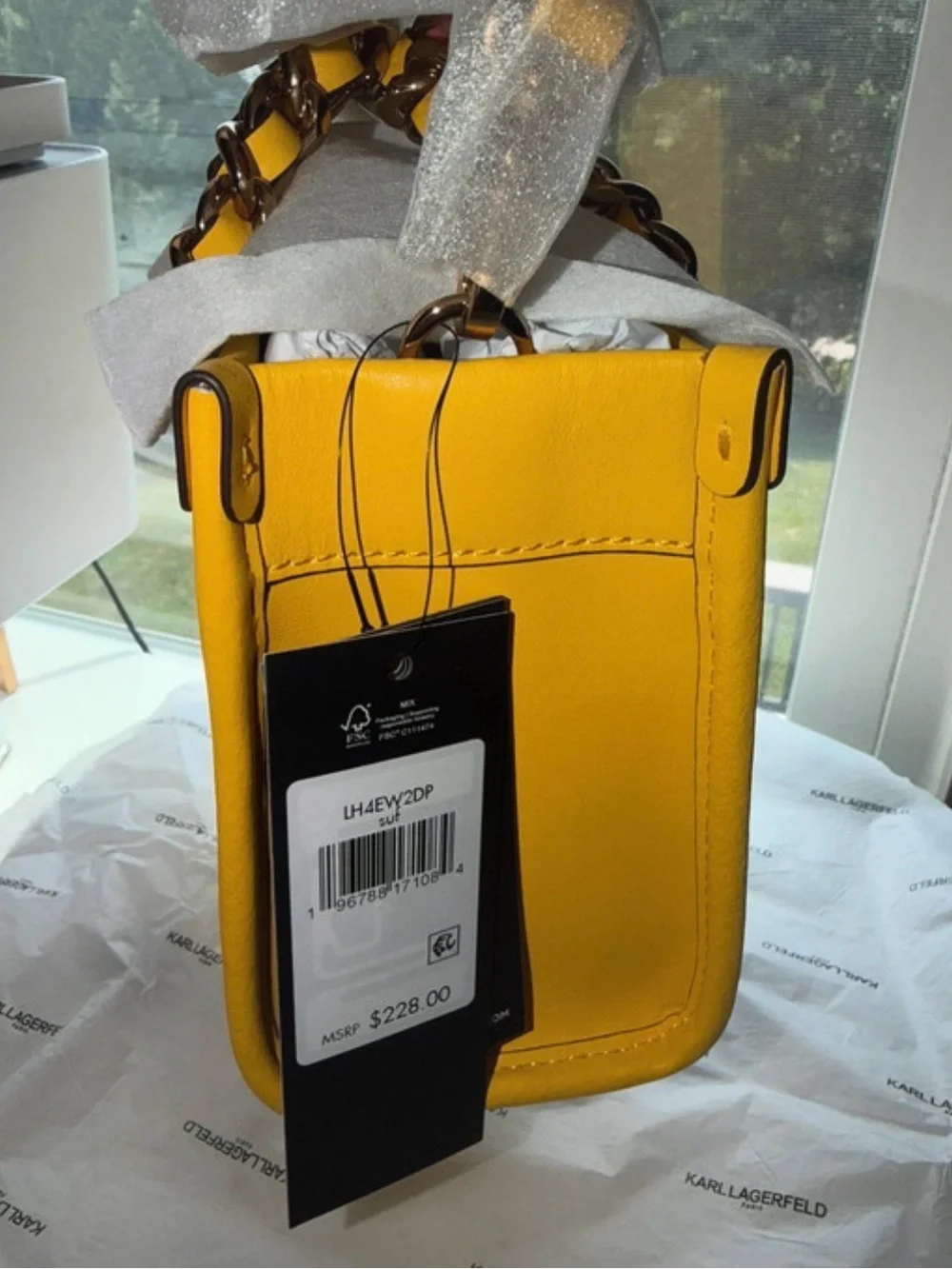 Karl Lagerfeld Bright Yellow Leather Chain Shoulder Bag